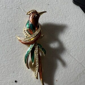 Vintage Gold and Green Bird Brooch